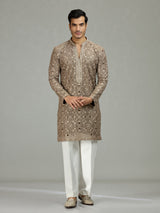 Olive green diamond cut refined men kurta suit