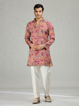 Wine botanical grid printed statement men kurta suit