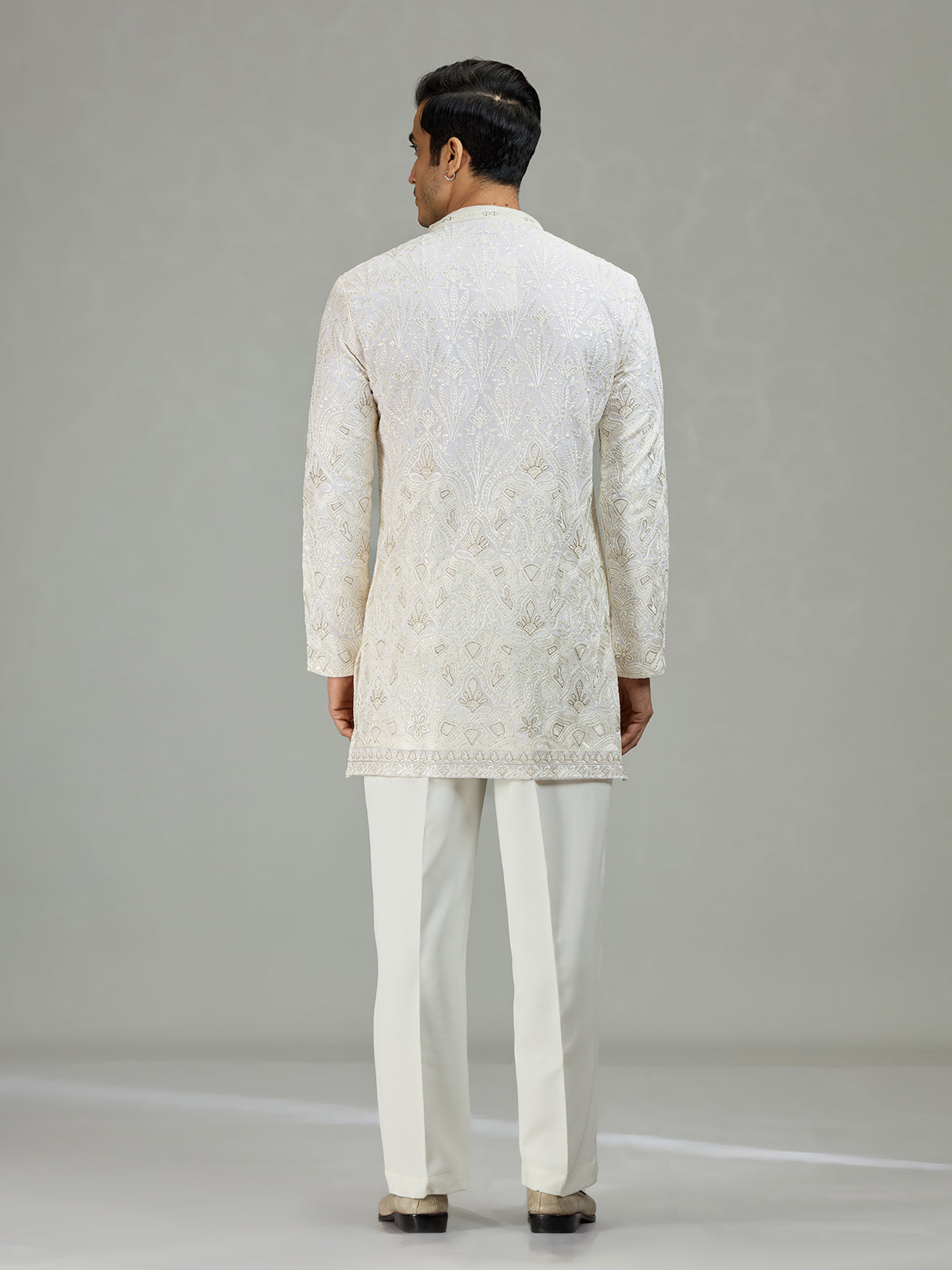 White Mughal paisley classic men kurta suit