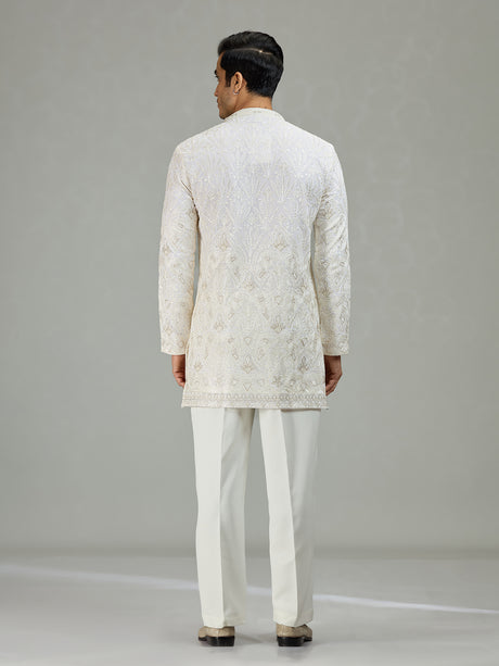White Mughal paisley classic men kurta suit
