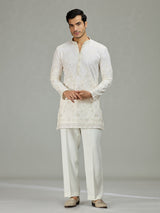 White Mughal paisley classic men kurta suit