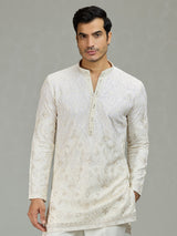 White Mughal paisley classic men kurta suit