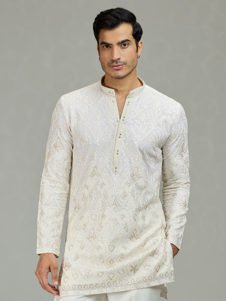 White Mughal paisley classic men kurta suit