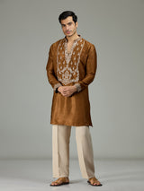 Brown antique Persian velvet heritage men kurta suit