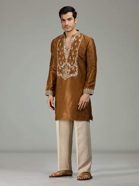 Brown antique Persian velvet heritage men kurta suit
