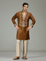 Brown antique Persian velvet heritage men kurta suit