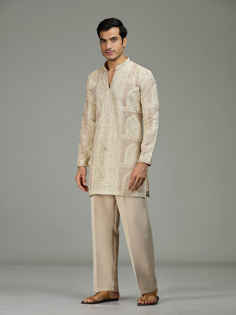 Cream royal embroidered distinguished men kurta suit
