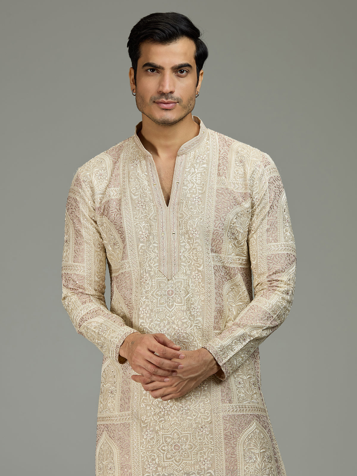 Cream royal embroidered distinguished men kurta suit