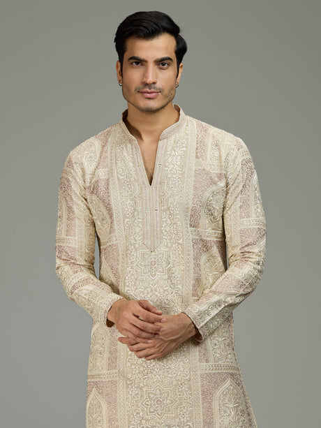 Cream royal embroidered distinguished men kurta suit