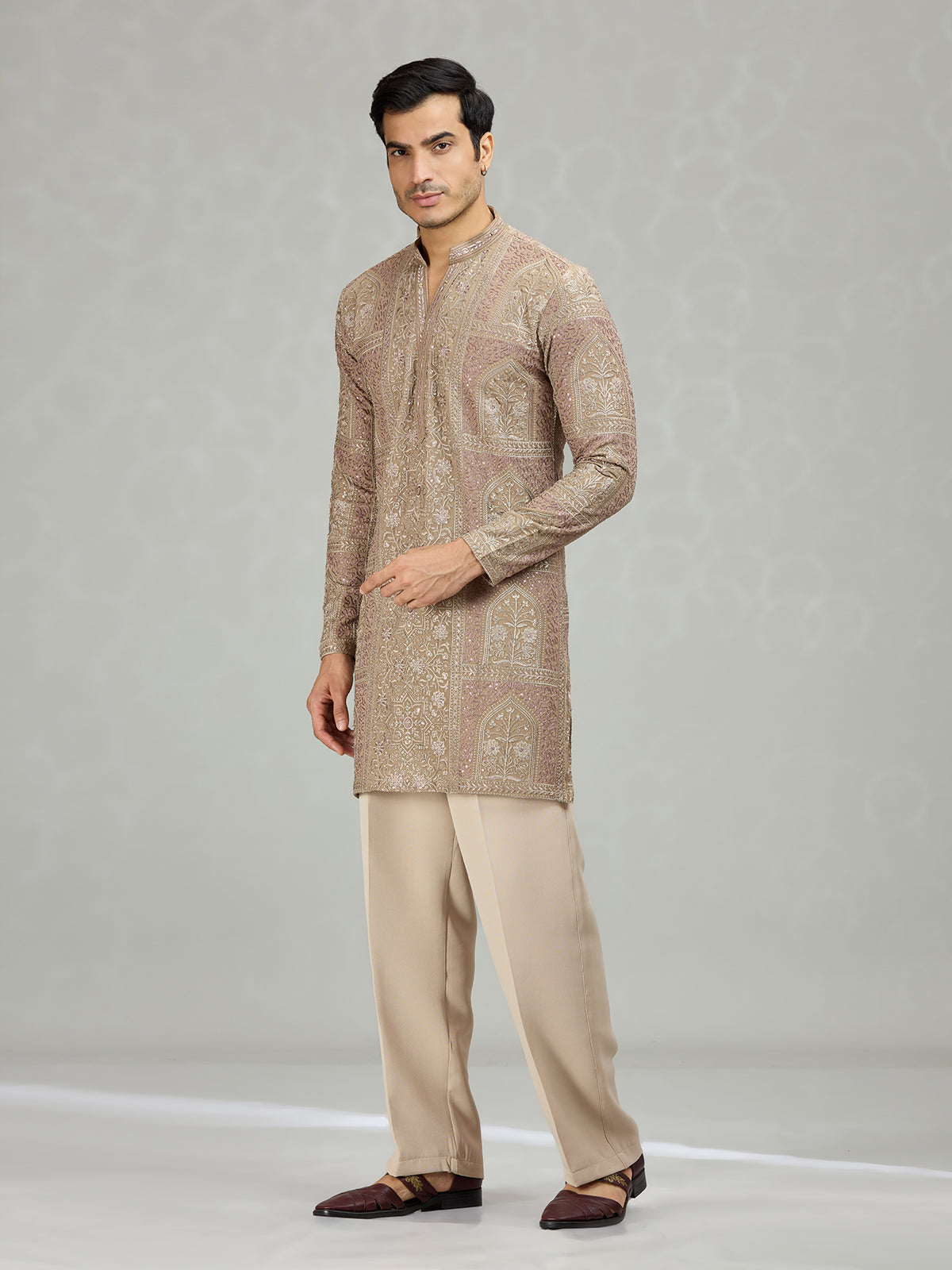 Beige royal embroidered premium men kurta suit