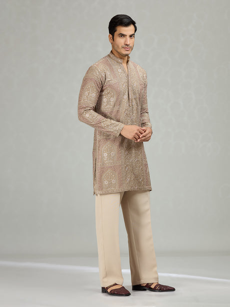 Beige royal embroidered premium men kurta suit