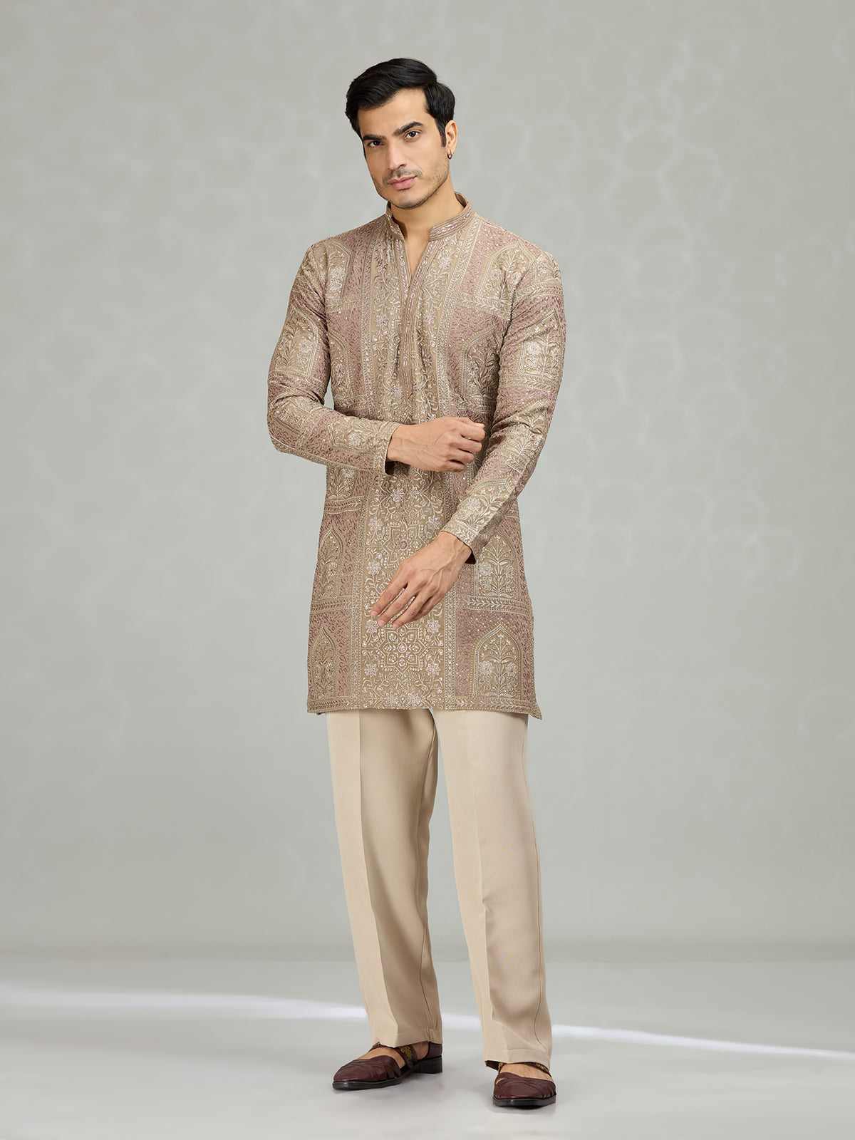 Beige royal embroidered premium men kurta suit