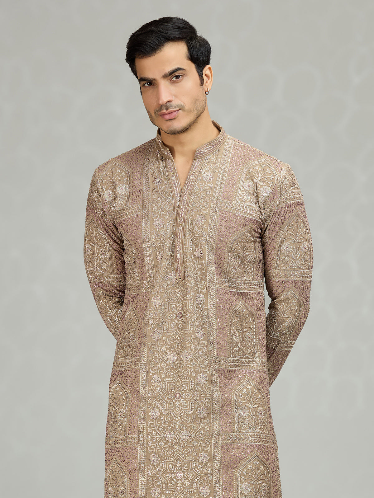 Beige royal embroidered premium men kurta suit