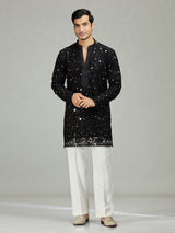 Black mirror cutwork organza statement men kurta suit