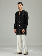 Black mirror cutwork organza statement men kurta suit