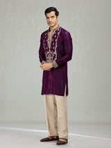 Purple Persian filigree velvet lavish men kurta suit