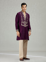 Purple Persian filigree velvet lavish men kurta suit