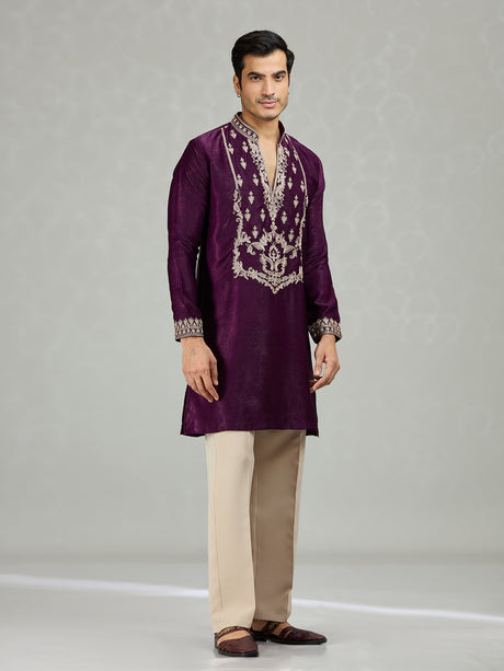 Purple Persian filigree velvet lavish men kurta suit