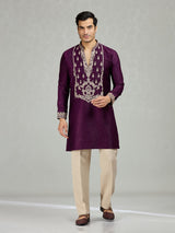 Purple Persian filigree velvet lavish men kurta suit