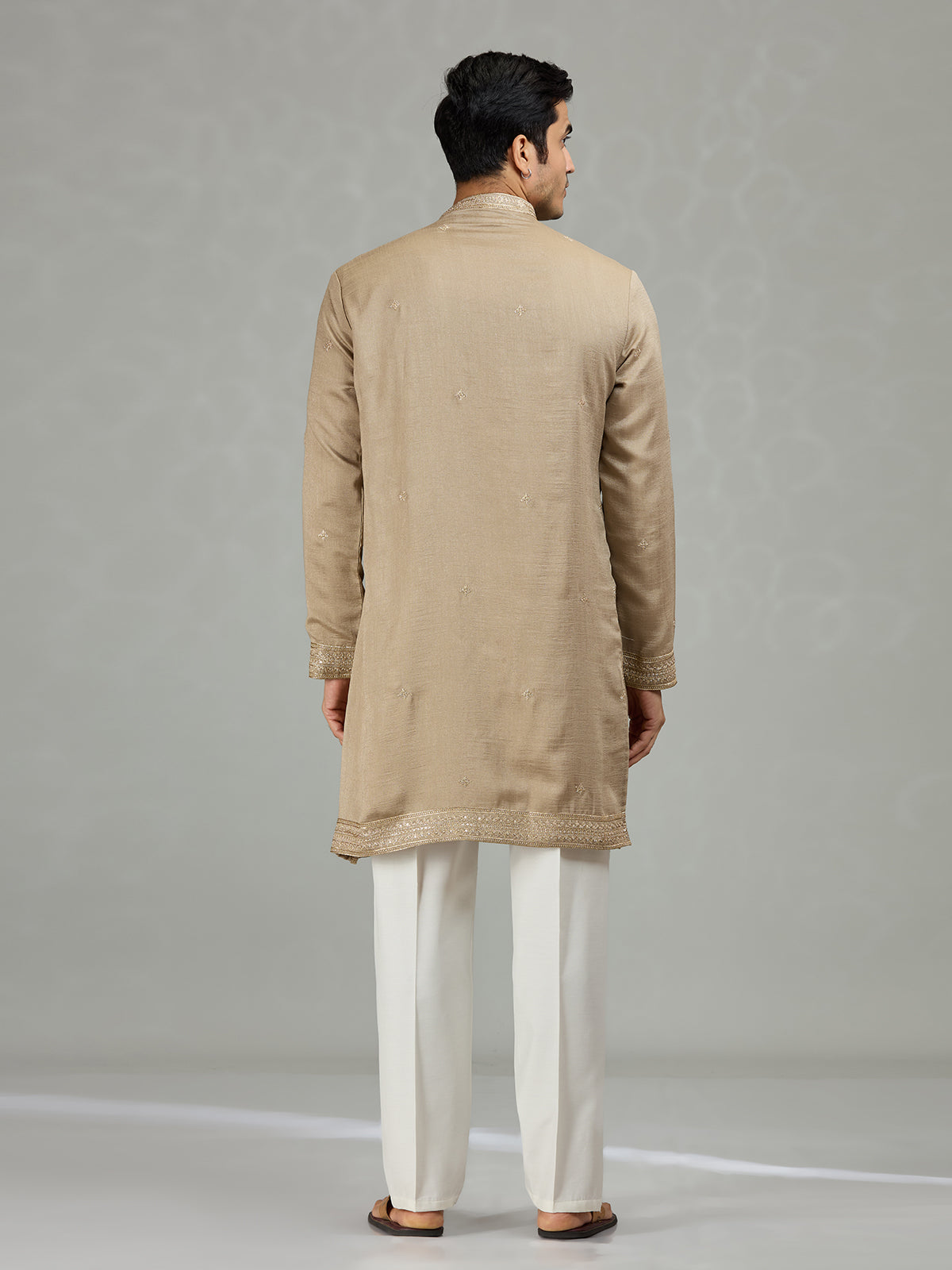 Dark beige classic embroidered men kurta suit
