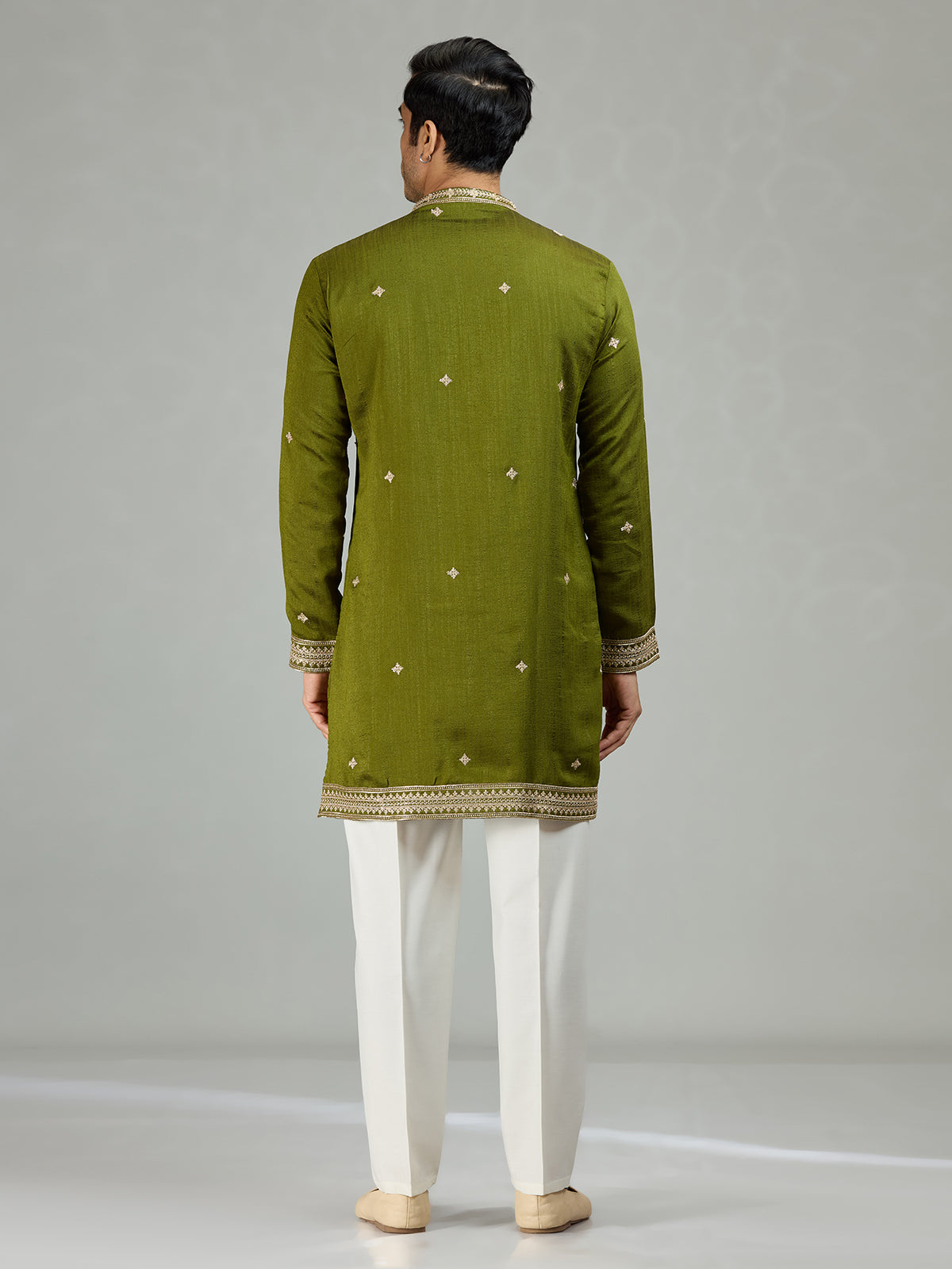 Mehendi green festive embroidered men kurta suit