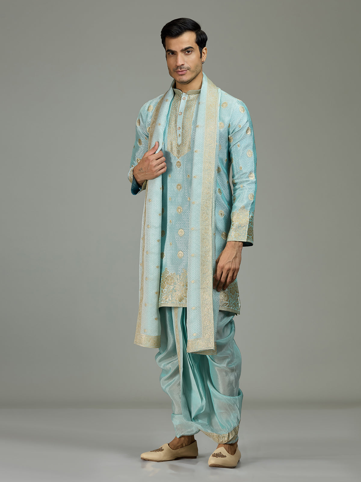 Sky blue elegant men kurta suit