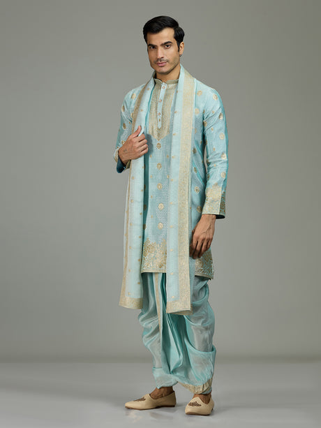 Sky blue elegant men kurta suit