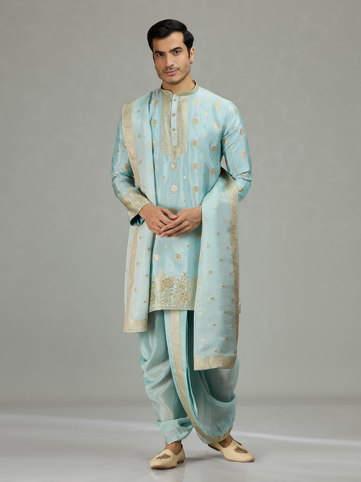 Sky blue elegant men kurta suit