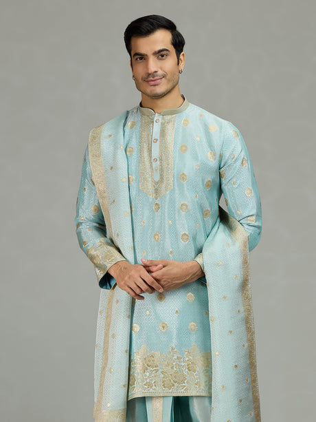 Sky blue elegant men kurta suit