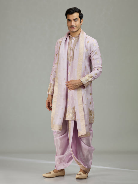 Lilac purple royal embroidered men kurta suit