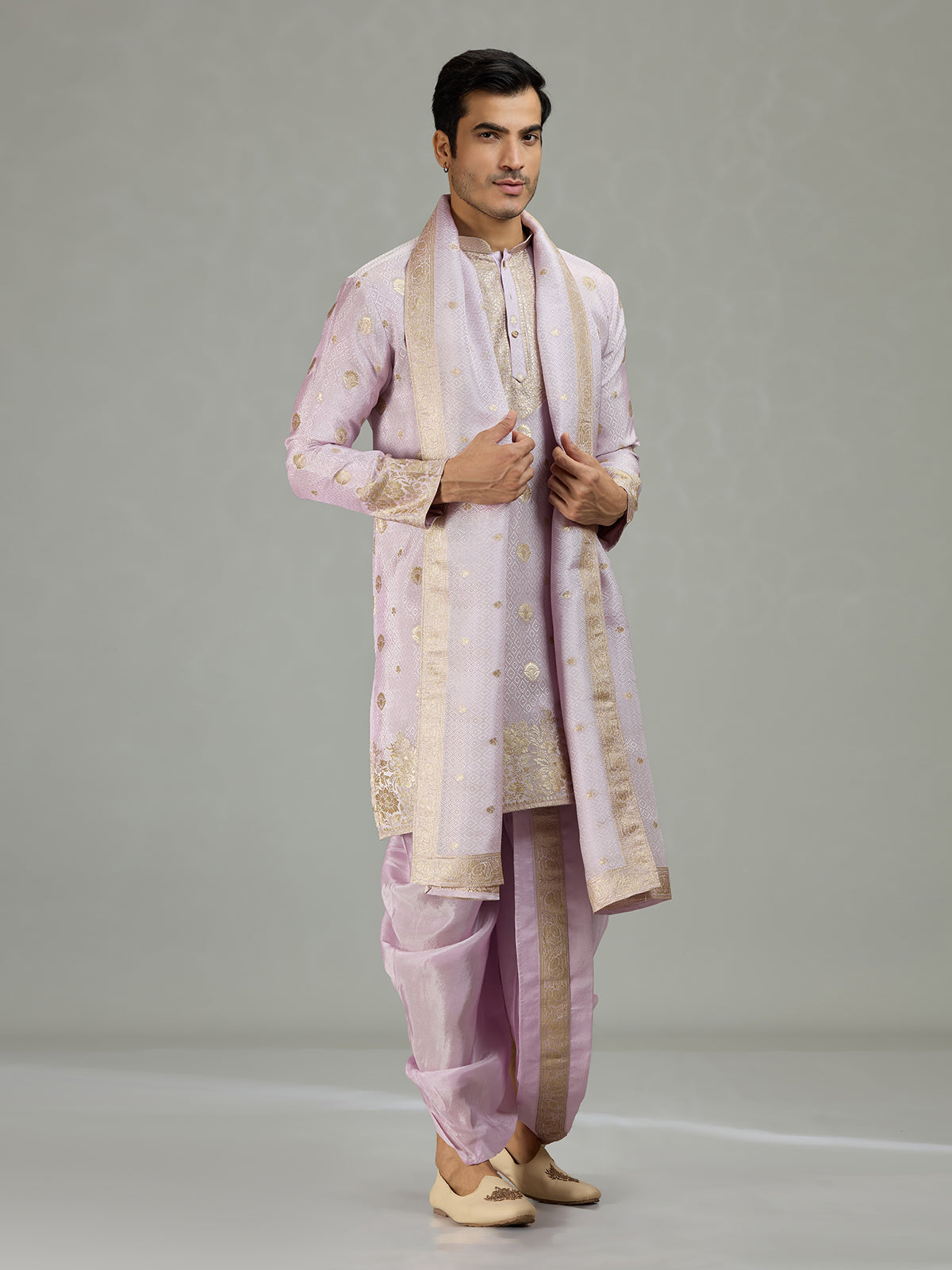 Lilac purple royal embroidered men kurta suit