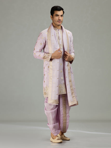 Lilac purple royal embroidered men kurta suit