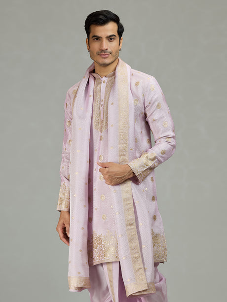 Lilac purple royal embroidered men kurta suit