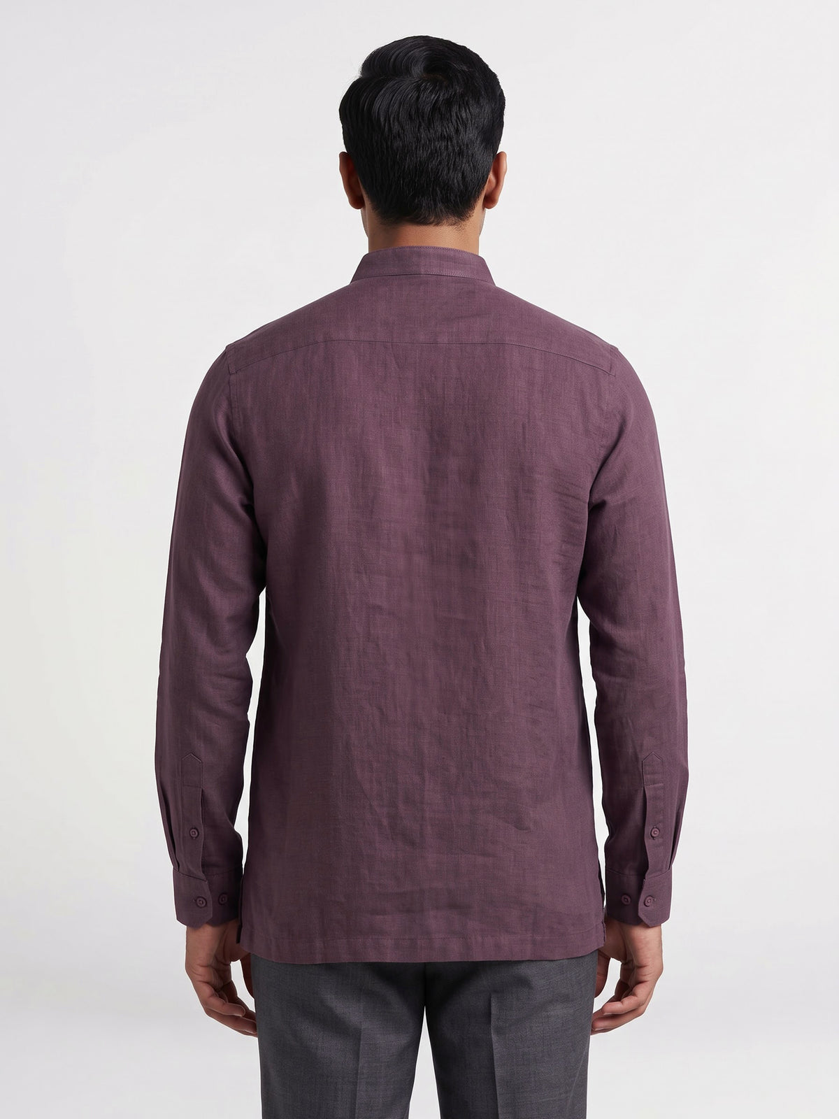Lavender purple linen silk mens short kurta with Chinese collar