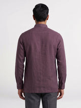 Lavender purple linen silk mens short kurta with Chinese collar