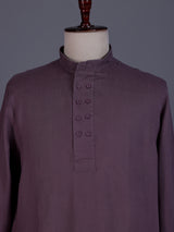 Lavender purple linen silk mens short kurta with Chinese collar