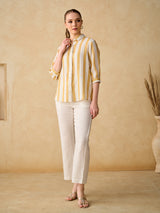 Yellow white fresh casual women shirt