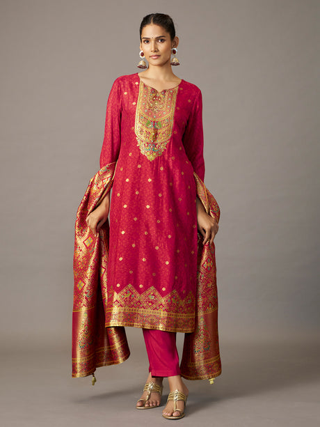 Rani pink peacock festive women kurti set