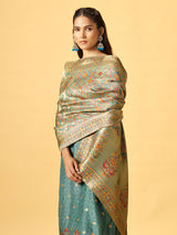 Sea green peacock embroidered women kurti set