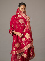 Crimson red floral festive women kurti set