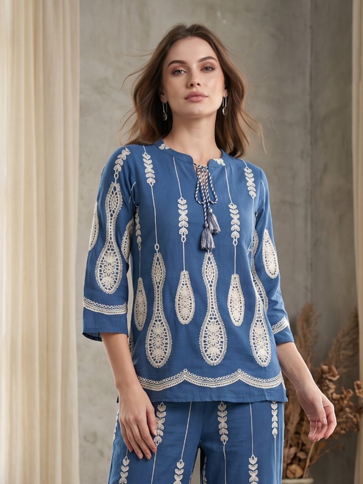 Slate blue teardrop motif women co-ord set