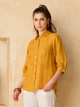 Yellow floral embroidered women top
