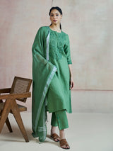 Green botanical vine embroidery women kurti set