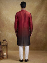 Maroon tissue silk mens kurta suit with embellished shaded  yoke
