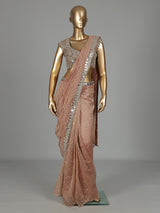 Peach tissue chiffon silk ready to wear saree with zari embellishments