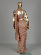 Peach tissue chiffon silk ready to wear saree with zari embellishments