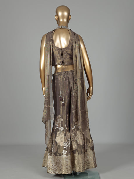 Pastel dusty brown silk salwar suit with diamond embellishments