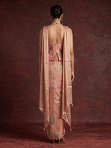 Peach tissue silk indowestern suit with floral embellishments