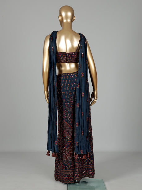 Navy blue georgette salwar suit with intricate zardosi embellishments