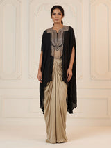 Black beige satin silk indowestern suit with zardosi embellishments